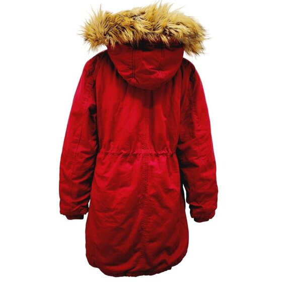 WenVen Jacket Womens Sherpa Lined Hooded Chore Coat Removable Fur Red Size M New - Picture 3 of 16